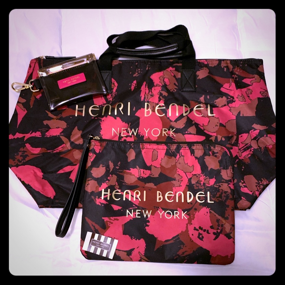Henri Bendel Pink Floral Camo Tote and Wristlet